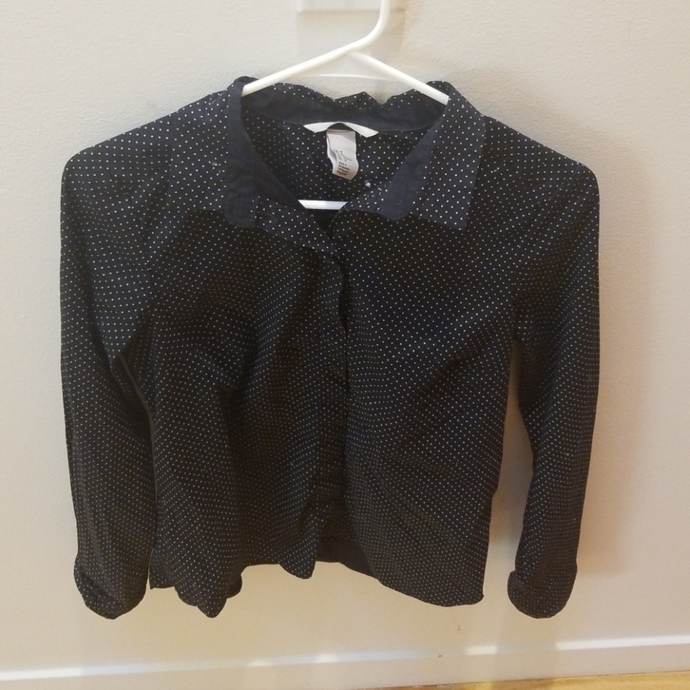 Polka dot navy and white H&M button up size 10